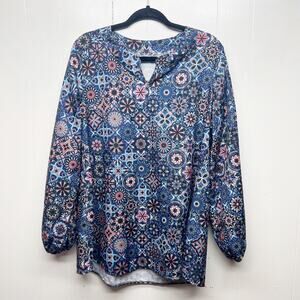 Geometric Artsy Print Women's Long Sleeve Top Size Large Abstract Art to Wear
